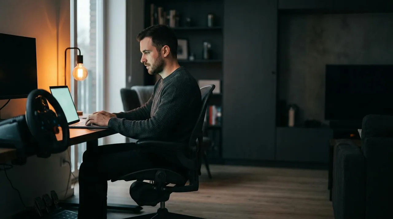 A shopper researching gear on a laptop at home