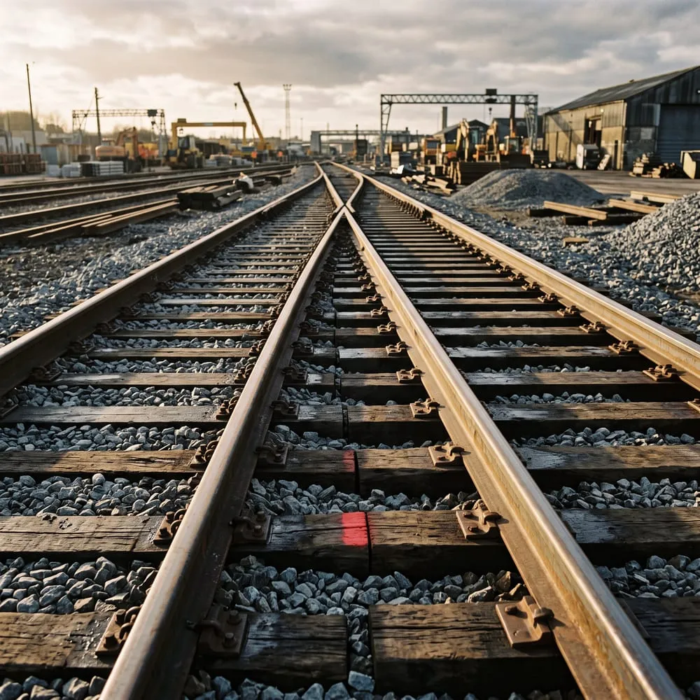 A railway gauge change with one set of rails ending where a wider set begins, illustrating the breaking schema changes in the Universal Commerce Protocol release before it carried live agent checkout.