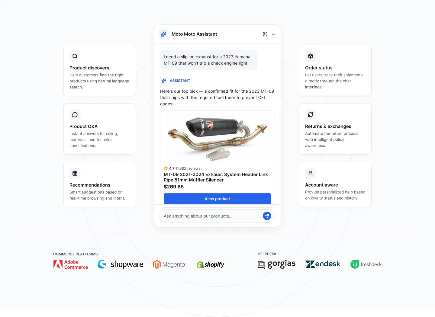 Webscale AI assistant routing a shopper request across specialist agents and commerce platforms